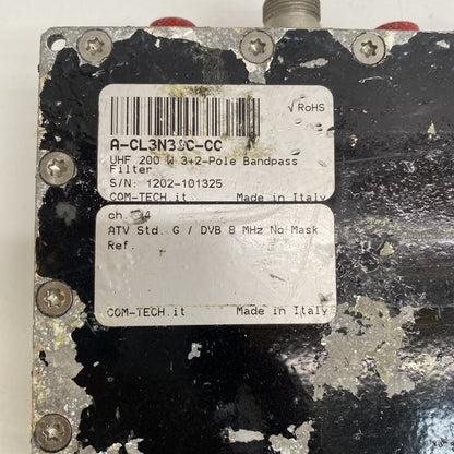 COM-TECH A-CL3N3C-CC 200W UHF 3+2-Pole Bandpass Filter Ch 34 Broadcast