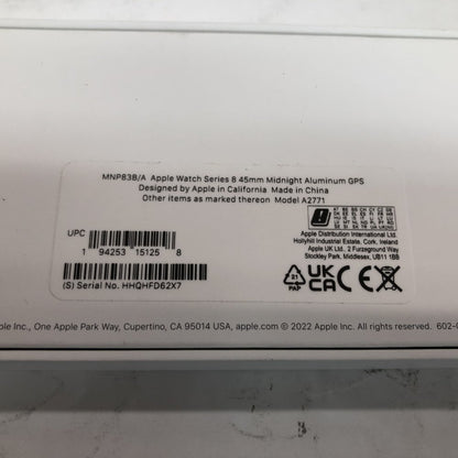 Apple Watch Series 8 45mm GPS ECG 32GB Midnight Aluminium iOS Compatible