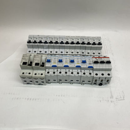Hager AD810F RCBO, Siemens 5SM3 RCCB, ABB S203, Eaton MCH110/116 MCBs