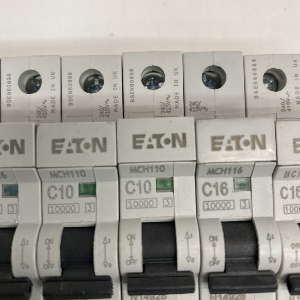 Hager AD810F RCBO, Siemens 5SM3 RCCB, ABB S203, Eaton MCH110/116 MCBs