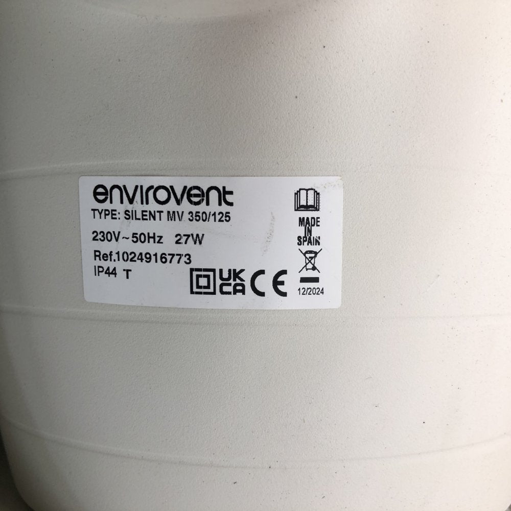 Inline Silent Duct Extractor Fan 125mm 230V IP44 Envirovent SILENT MV 350/125