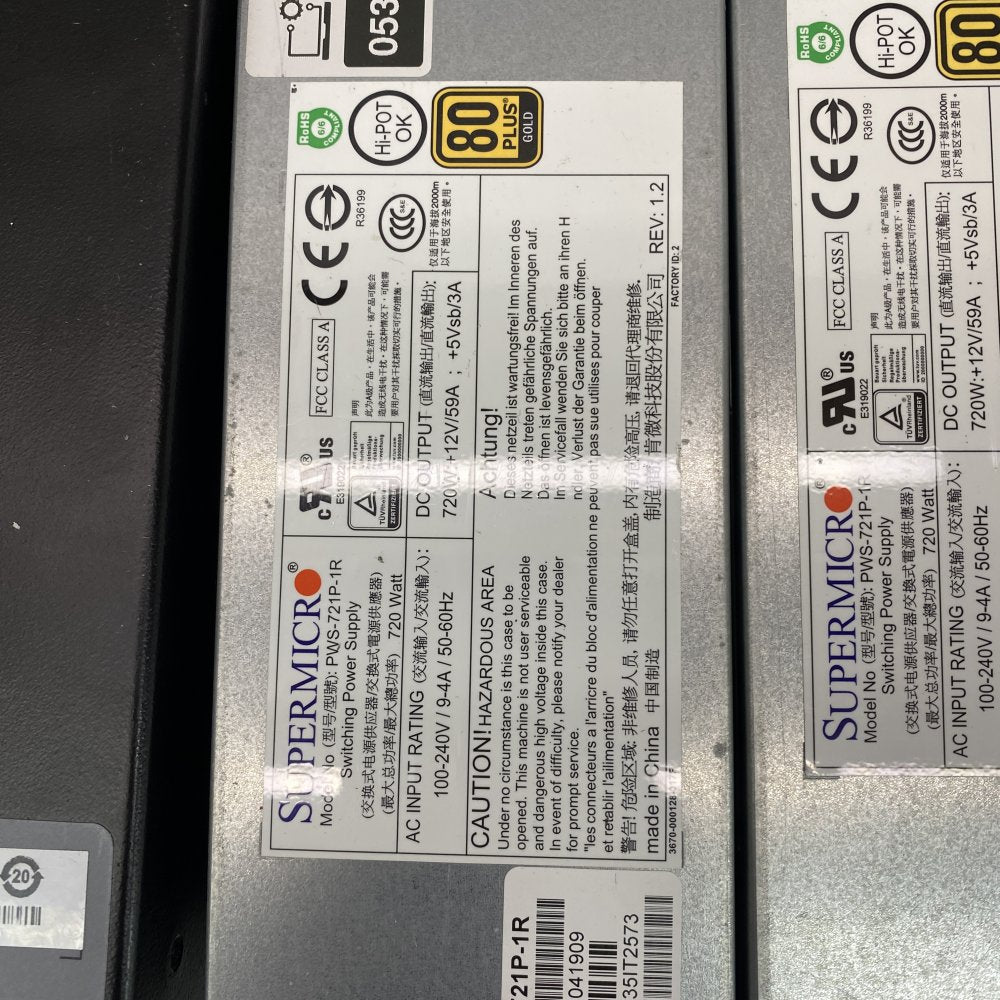Redundant Rack-Mount Power Supply 720W Supermicro PWS-721P-1R APC