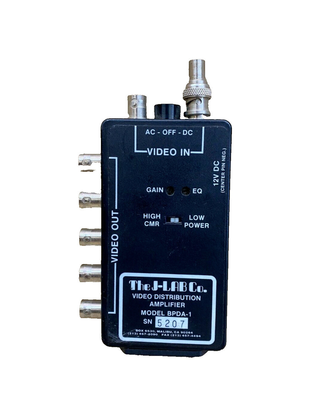 Broadcast Video Distribution Amplifier BNC Composite J-LAB BPDA-1 AC 12V DC