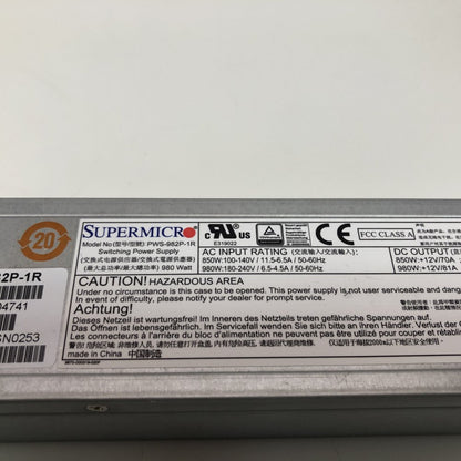 Redundant Power Supply 980W Supermicro PWS-982P-1R 1U HotSwap 94% Efficiency