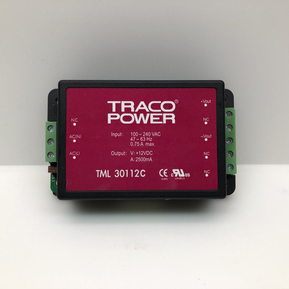 Industrial AC DC Power Supply 12V 2.5A 100-240VAC Traco TML30112C Enclosed