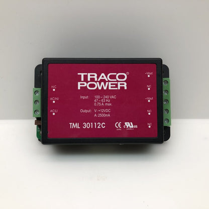 Industrial AC DC Power Supply 12V 2.5A 100-240VAC Traco TML30112C Enclosed