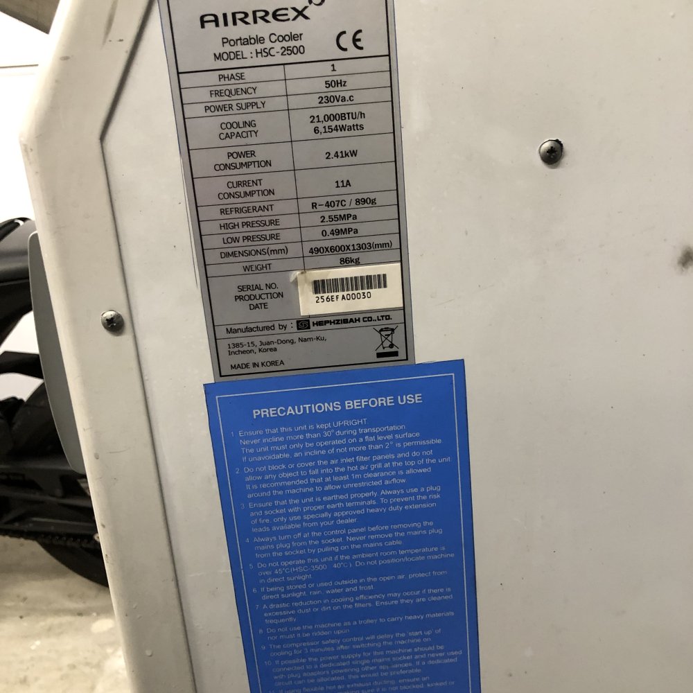 Airrex HSC-2500 21k BTU Industrial Portable 230Vac Air Conditioner