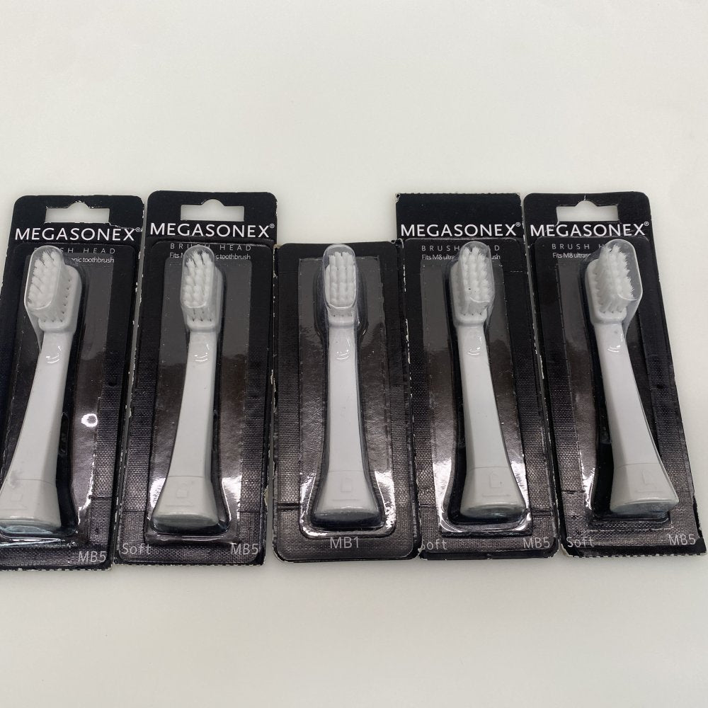 Ultrasonic Toothbrush Heads Megasonex MB5 MB1 Soft Bristles Pack of 5