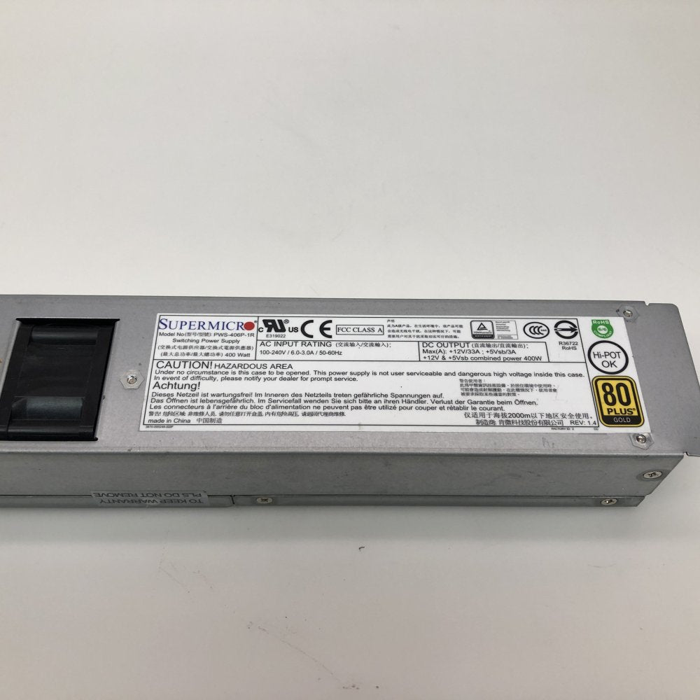 Supermicro PWS-406P-1R 400W Hot Swap Power Supply Gold for Data Center