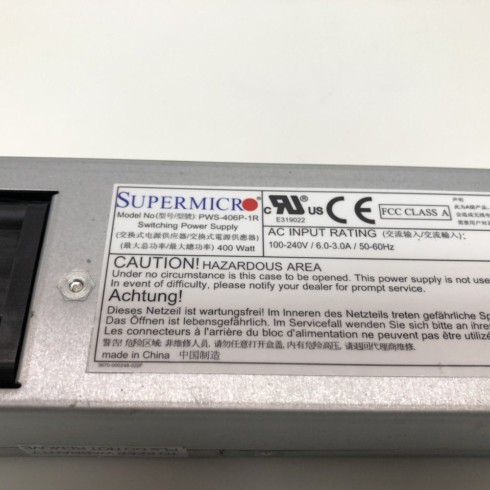 Data Center 400W 80 Plus Gold Hot Swap Power Supply Supermicro PWS-406P-1R