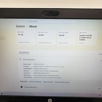HP ProBook 650 G5 Intel i5-7300U 8GB RAM 477GB SSD Windows 11 Pro