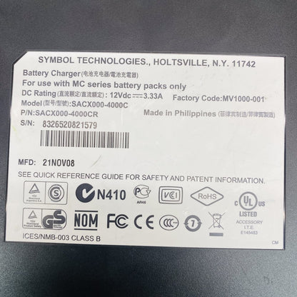 Symbol Technologies SACX000-4000C 4-Slot Battery Charger for MC w/ Adapter Used