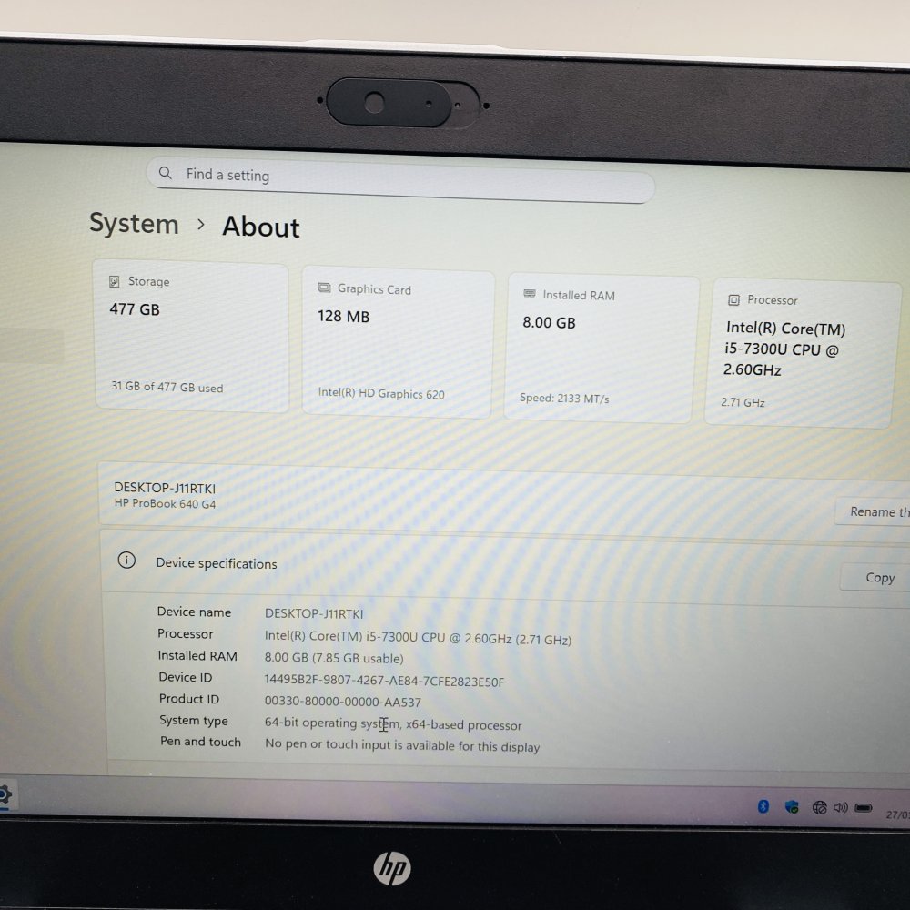 HP ProBook 640 G4 i5-7300U 8GB RAM 477GB SSD Windows 11 Pro + Charger