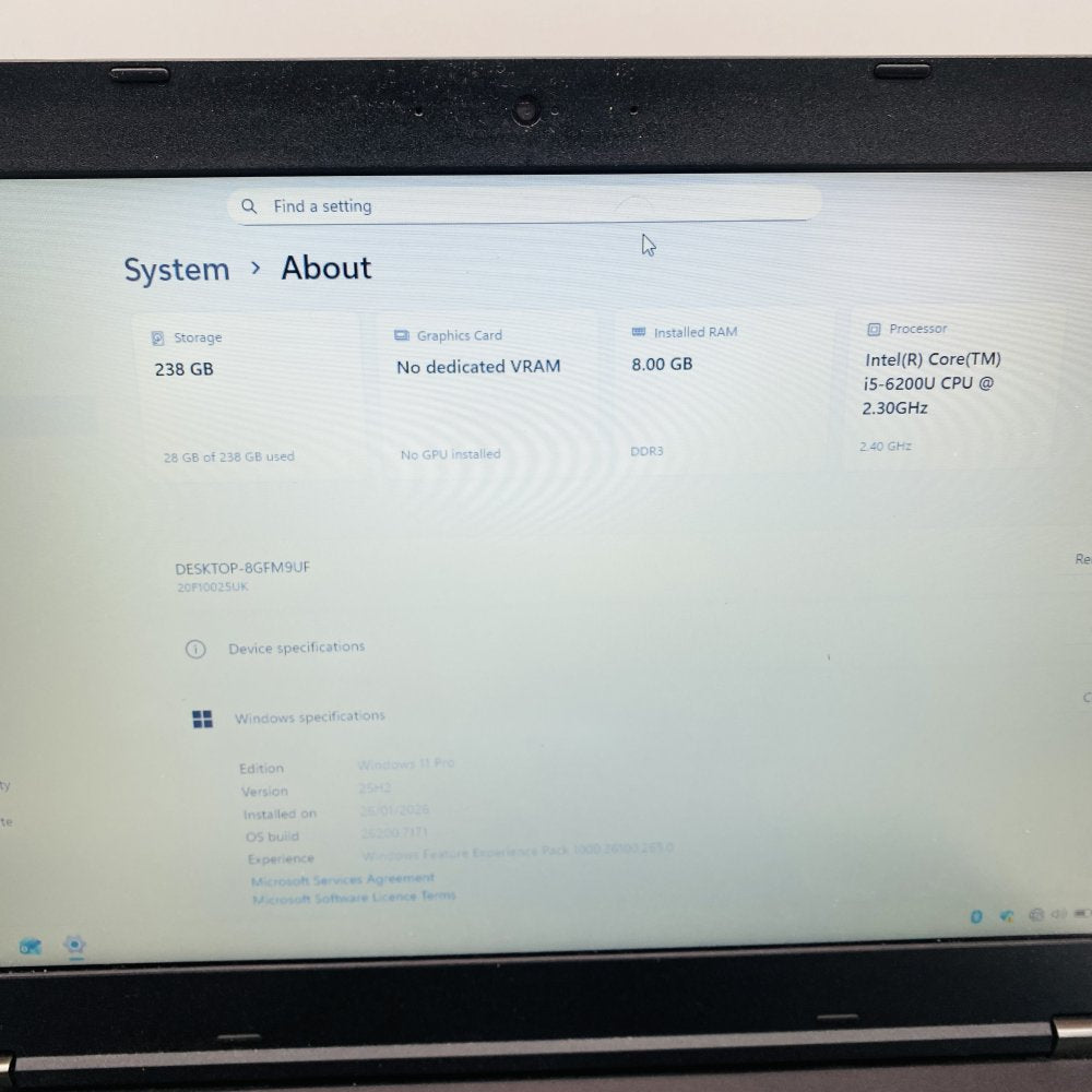 Lenovo ThinkPad L560 i5-6200U 8GB 238GB SSD Windows 11 Pro + Charger (Grade D)