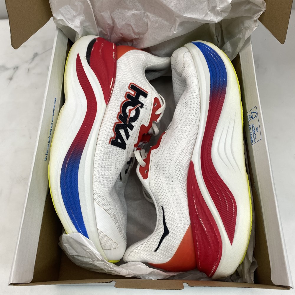 HOKA Skyward X Men's UK 8.5 Running Shoes White Red Blue - Good Used
