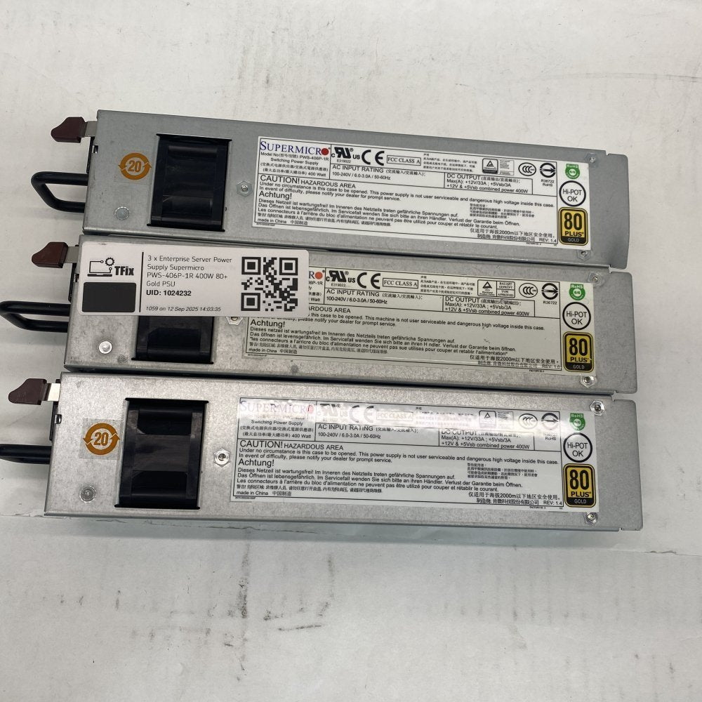 Supermicro PWS-406P-1R 400W PSUs + EM212-LP3TA-MT SFP Transceivers & HBA