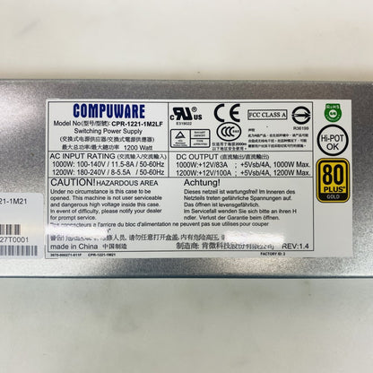 Compuware CPR-1221-1M2LF 1200W 80+ Gold + EMACS 800W/300W Server PSUs & Fans