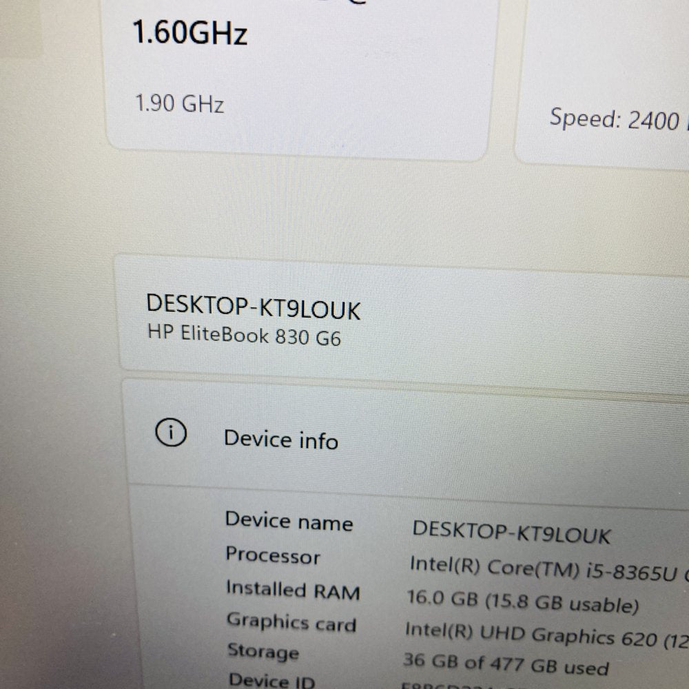 HP EliteBook 830 G6 i5-8365U 16GB 512GB SSD Windows 11 Laptop Grade C