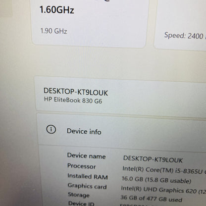 HP EliteBook 830 G6 i5-8365U 16GB 512GB SSD Windows 11 Laptop Grade C