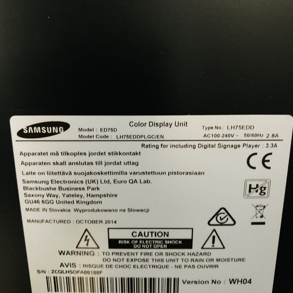 Samsung ED75D 75" Commercial Display LH75EDDPLGC/EN Tested Working Grade C