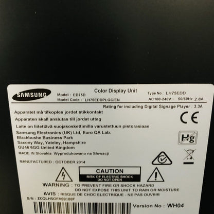 Samsung ED75D 75" Commercial Display LH75EDDPLGC/EN Tested Working Grade C