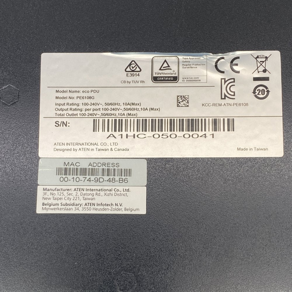 Metered Networked PDU SNMP Ethernet IEC C13x7 C19x1 ATEN PE6108G 1U Rack