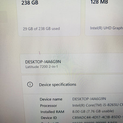Dell Latitude 7200 2-in-1 i5 8GB 256GB SSD Touch FHD Win11 Tablet