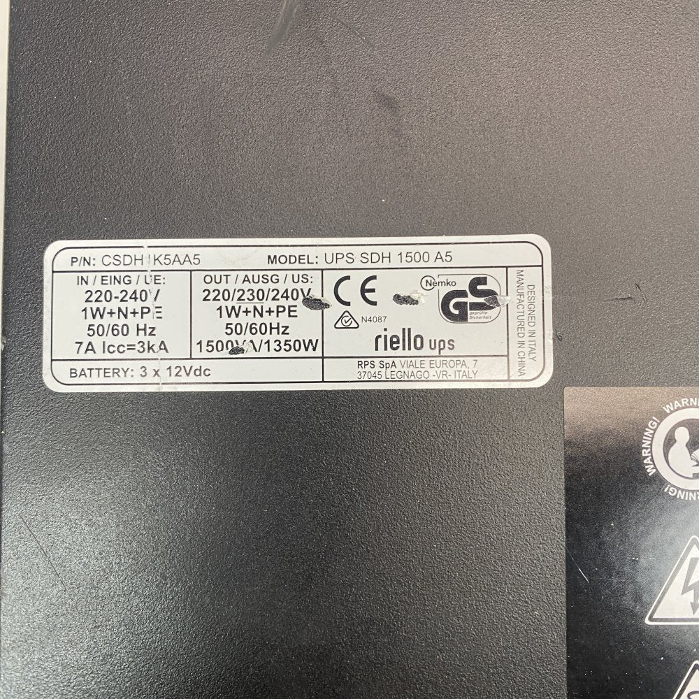 Riello SDH1500 A5 Online UPS 1500VA USB RS232 Ethernet Rackmount