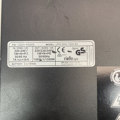 Riello SDH1500 A5 Online UPS 1500VA USB RS232 Ethernet Rackmount
