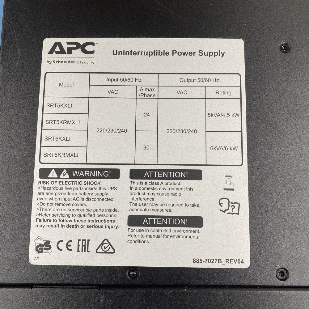 Professional Online Double Conversion UPS 5kVA APC SRT5KRMXLI IEC USB Rack 2U