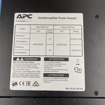 APC SRT5KRMXLI 5kVA UPS Double Conversion Rackmount 2U IEC USB Black