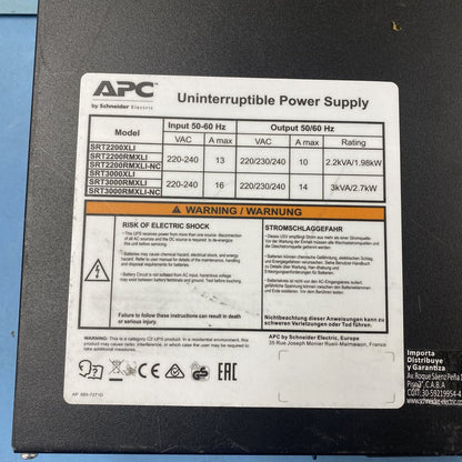 APC SRT3000RMXLI UPS 3kVA 230V Rackmount High Efficiency Online