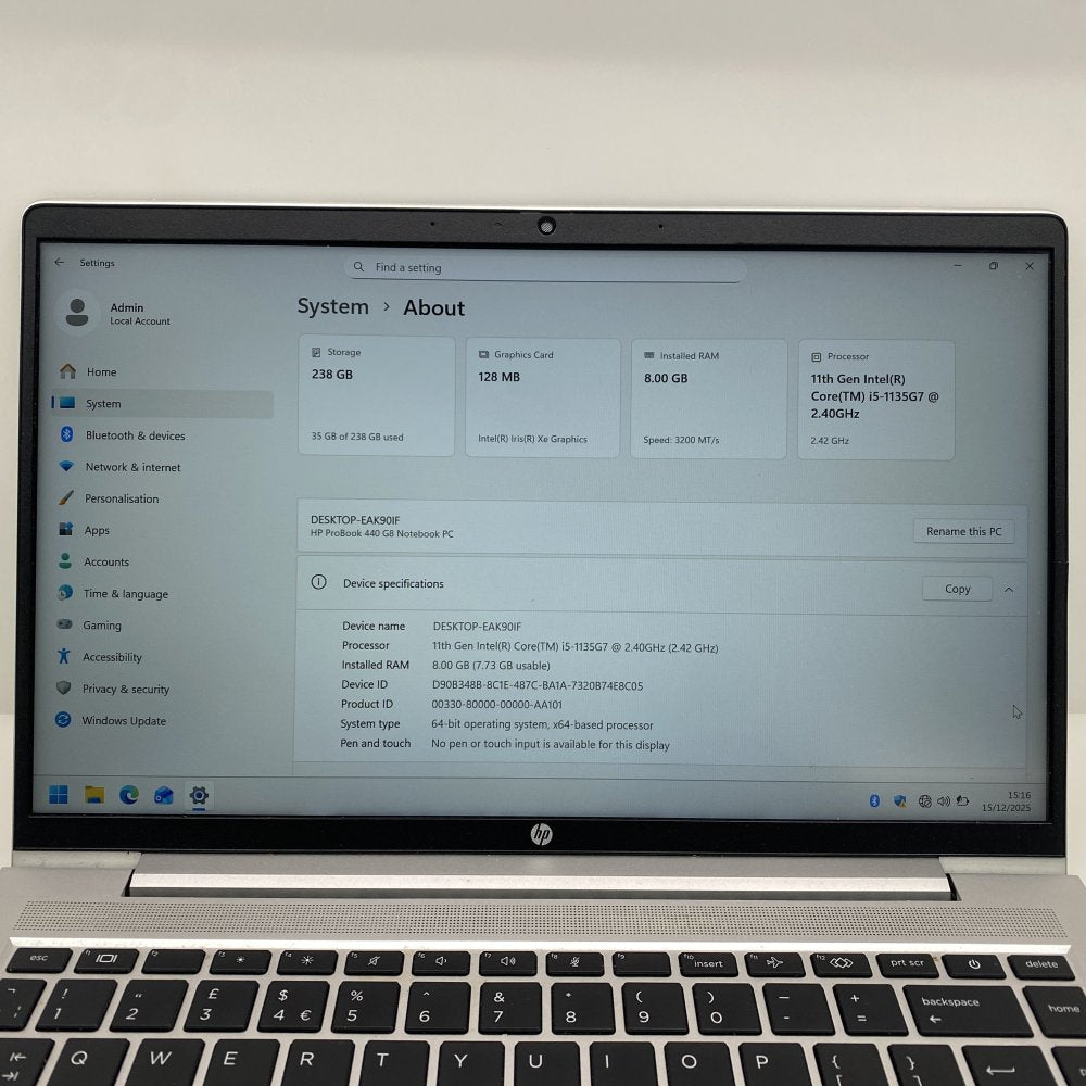 HP ProBook 440 G8 Intel i5 11th Gen 8GB RAM FHD SSD Laptop PC (Grade C)