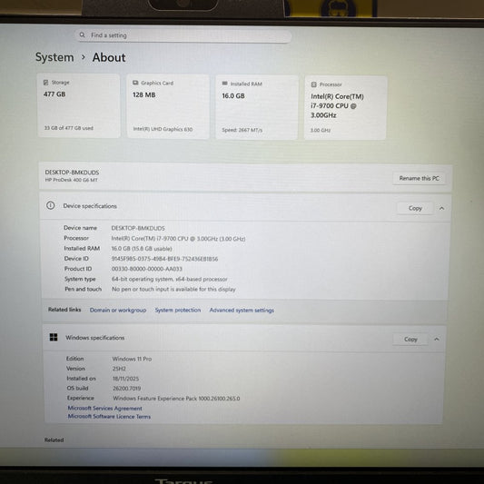 Professional Desktop Workstation Intel i7-9700 HP Z2 G8 16GB 477GB SSD HDMI USB