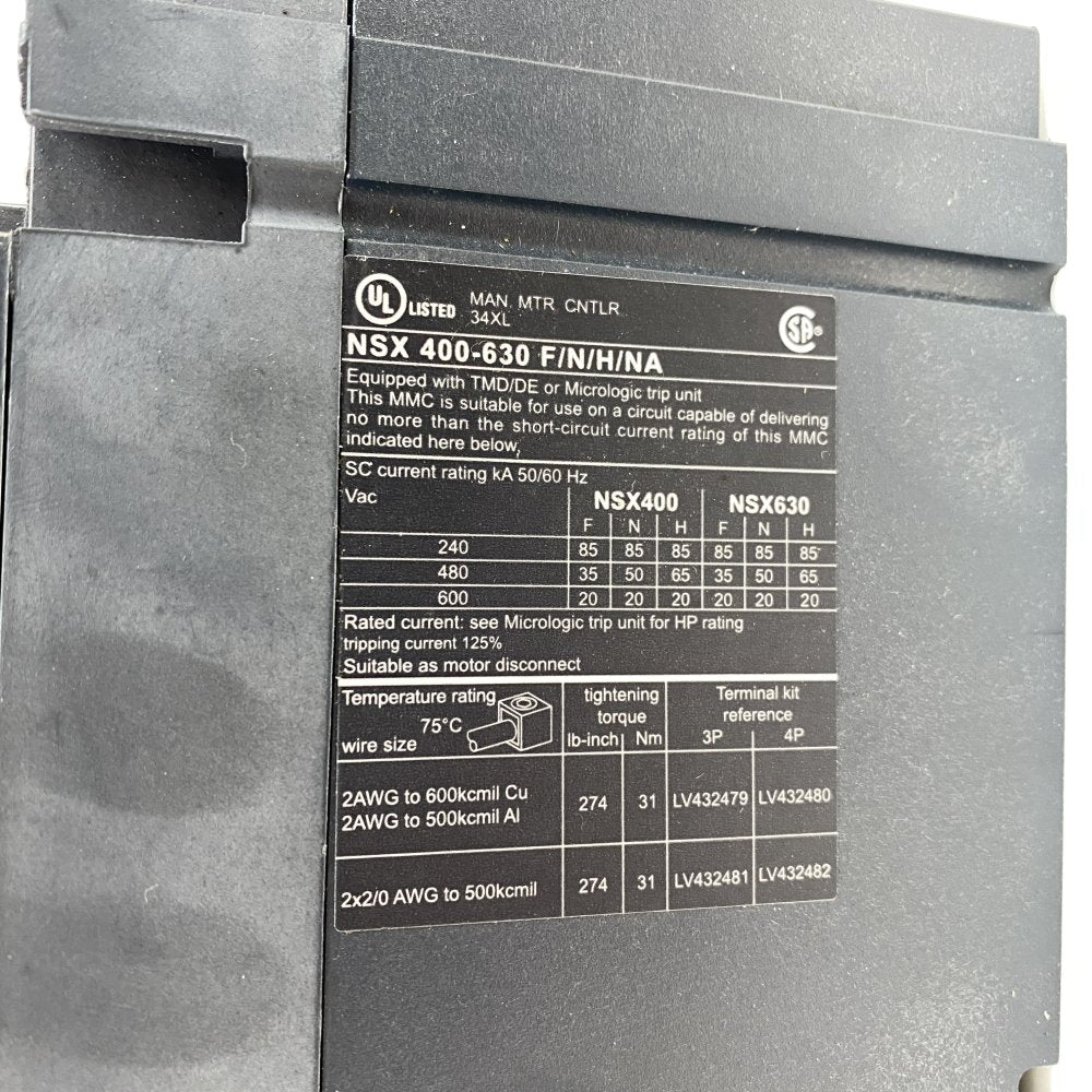 Industrial MCCB Micrologic NSX630N Schneider Electric 3P 630A LCD Meter