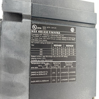 Industrial MCCB Micrologic NSX630N Schneider Electric 3P 630A LCD Meter