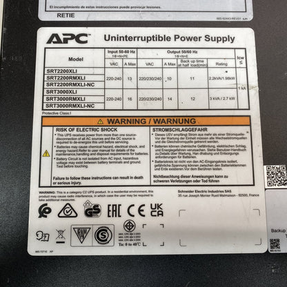 APC SRT3000RMXLI 3kVA Rackmount UPS Missing Screen 230V Surge Protected 480J