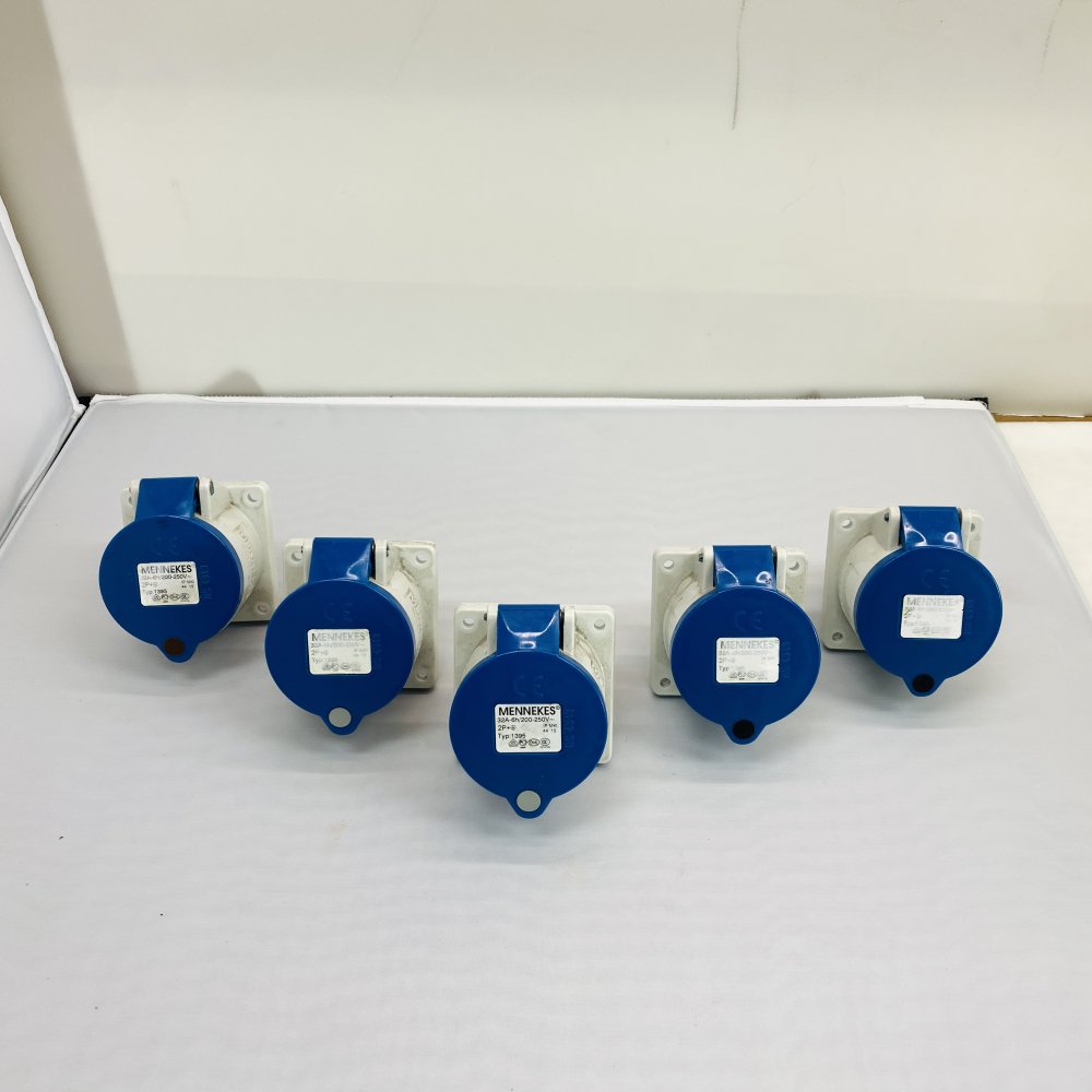 5 x Mennekes Typ 1395 32A 200-250V 2P+E Panel Inlet IP44 Industrial Grey