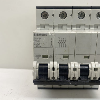 Siemens 5SY64 4 Pole MCB 32A 400V Industrial Circuit Breaker DIN Rail