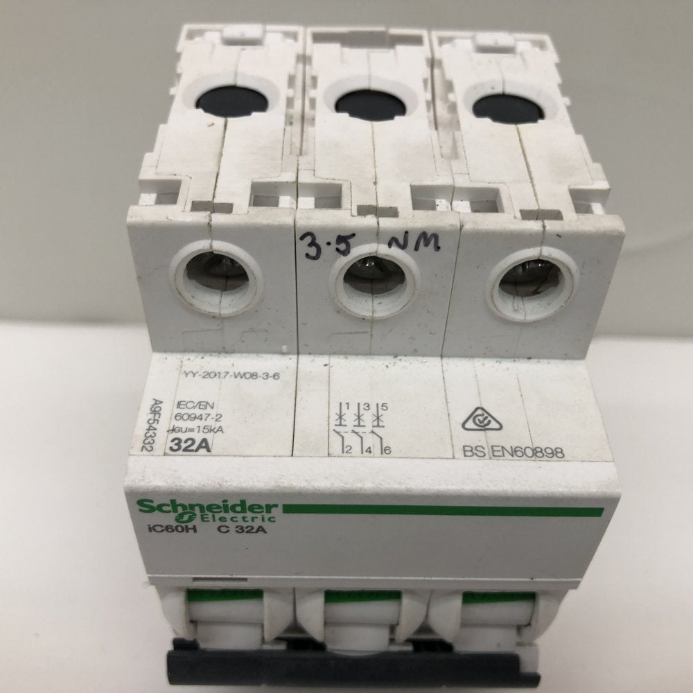 Schneider Electric iC60H 3 Pole 32A MCB Circuit Breaker Industrial C Curve
