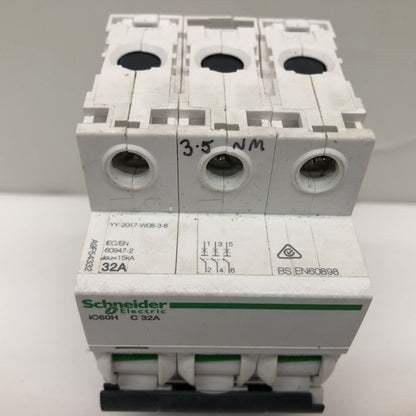 Schneider Electric iC60H 3 Pole 32A MCB Circuit Breaker Industrial C Curve