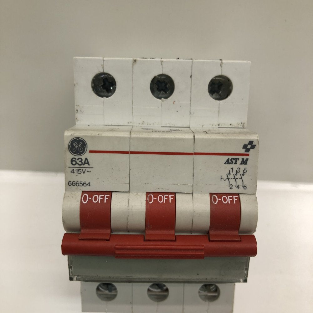 GE AST M Industrial 63A 3 Pole 415V MCB DIN Rail Twin Pack New