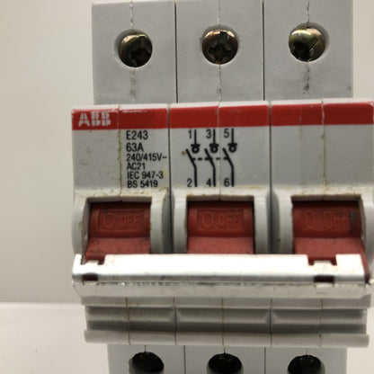 ABB E243 63A 3 Pole MCB 240-415V DIN Rail Industrial Circuit Breaker