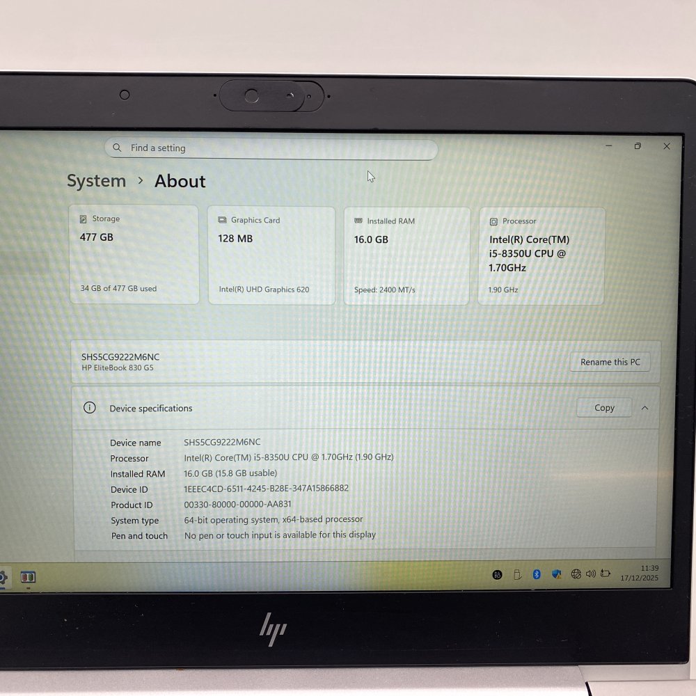 HP EliteBook 830 G5 i5 16GB 512GB SSD 1080p HDMI USB-C Silver