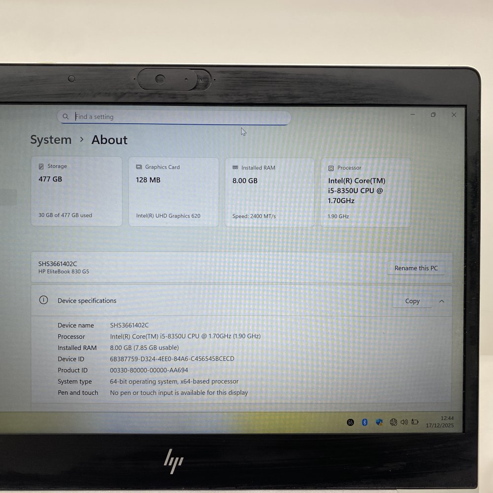HP EliteBook 830 G5 i5-8350U 8GB 512GB SSD 1080p Business Laptop 13.3" Grade-C