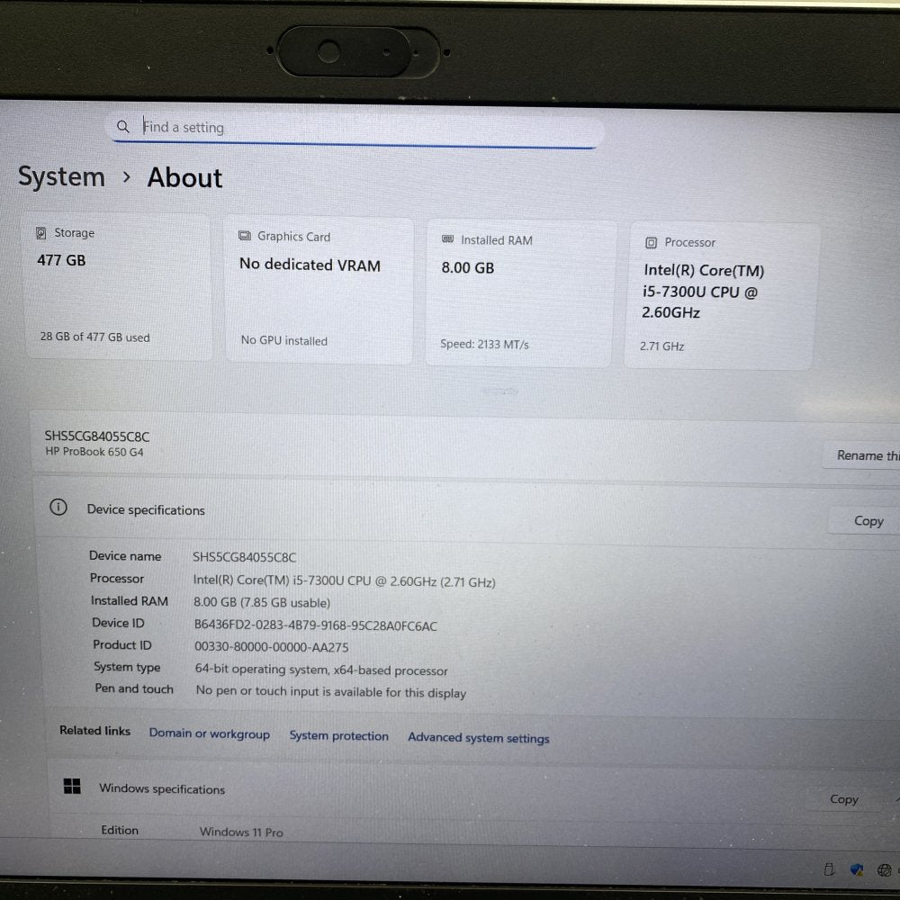 HP ProBook 650 G4 Intel i5 8GB 512GB SSD FHD 15.6 Win11 USB-C Laptop