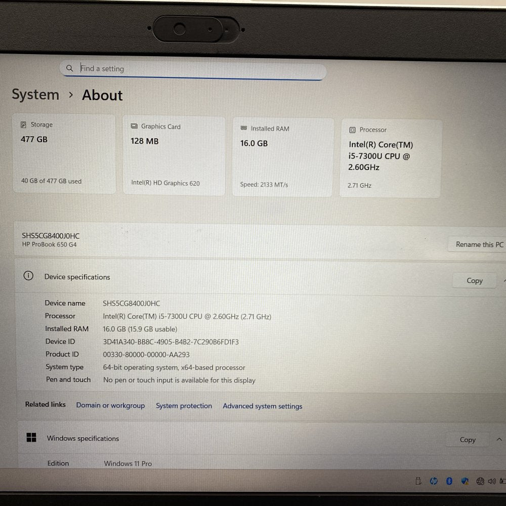 HP ProBook 650 G4 i5 16GB 477GB SSD 1080p USB-C HDMI Ethernet Silver