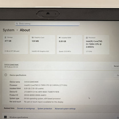 HP ProBook 650 G4 Intel i5 8GB 512GB SSD FHD Windows 11 Business Laptop