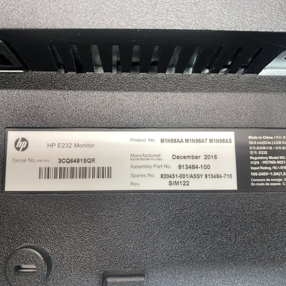 HP EliteDisplay E232 23in Full HD LCD Monitor 1080p HDMI USB Hub Black