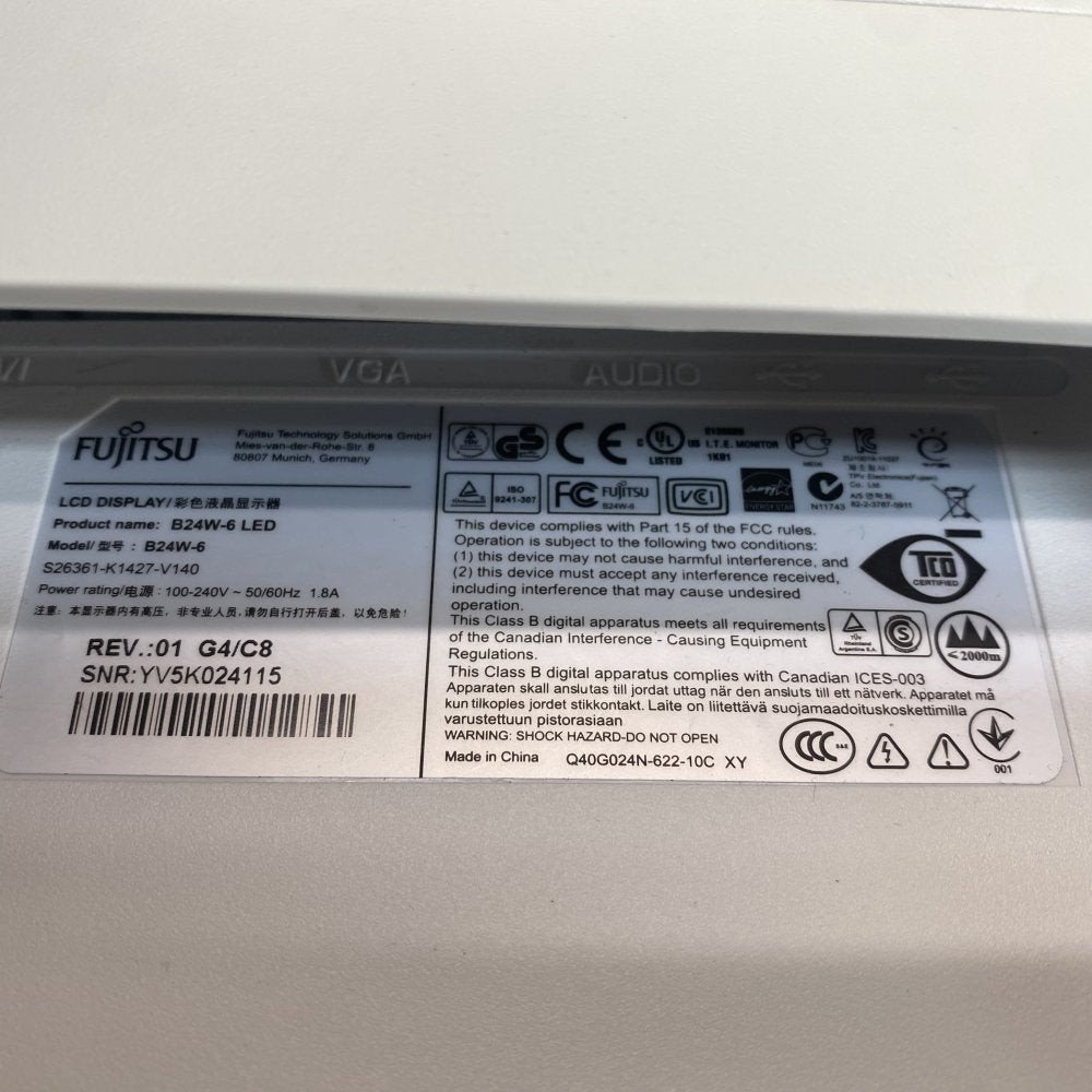 LED Monitor DisplayPort DVI VGA USB Audio Height Adjustable Pivot Fujitsu B24W-6